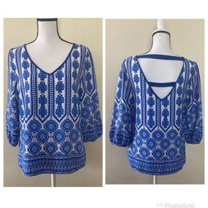 Myan Aztec Print Balloon Sleeves Halter Black Top